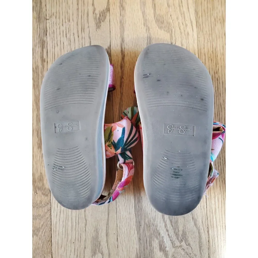 Jessica Simpson Girls 10 Sandals Tropical Floral Bow Sparkle GUC